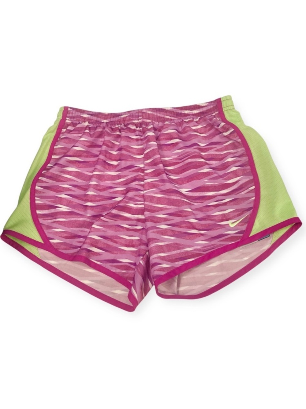 Girls Nike Dri-Fit Shorts Pink Green Criss Cross Stripe 641665-542 Size Youth XL